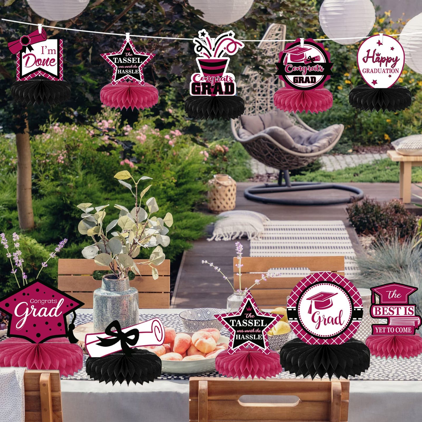 10PCS Class of 2023 Graduation Party Decorations 2023 Congrats Grad Honeycomb Centerpieces Congratulate Graduation Table Toppers for Graduation Party Favor Supplies(Black Maroon)