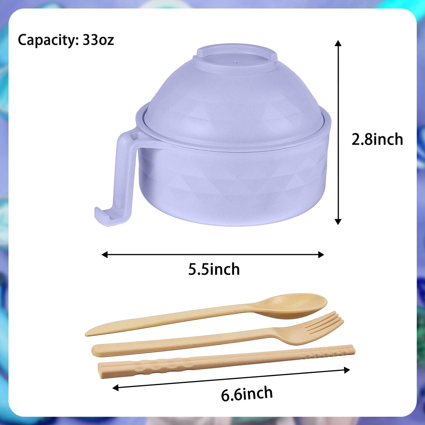 2 Sets Microwave Ramen Cooker Bowl Set Quick Ramen Cooker with Handles Ramen Noodle Cooker with Spoon Chopsticks Fork College Dorm Room Apartment Essentials for Girls and Boys (Pink, Blue)